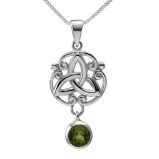 Sterling Silver Pear Cut Natural Peridot Stone Celtic w/ 18 inch Chain (Thailand) Necklaces