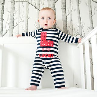 personalised stars navy stripe romper by percy and nell