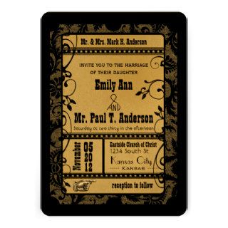 Vintage Broadway Rustic Movie Ticket Wedding Personalized Announcement