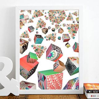 floating cubes paper illustration print by sam pierpoint