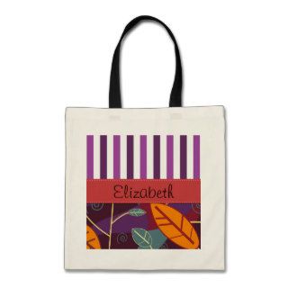 Your Name   Leaves, Stripes   Orange Purple Red Tote Bags