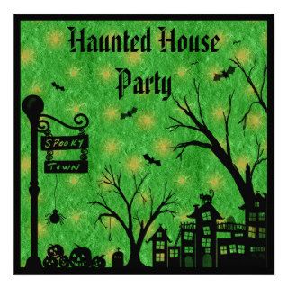 Spooky Town Green Haunted House Party Invites