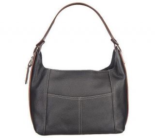 Tignanello Pebble Leather Zip Top Shoulder Bag w/ Hardware Detail —