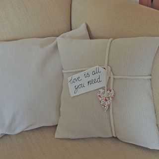 personalised love lyric gift tag cushion by designer j