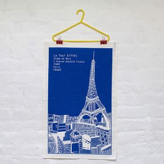 eiffel tower tea towel by cecily vessey
