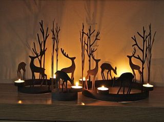 set of three reindeer tealight rings by london garden trading