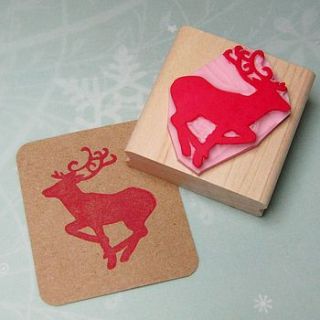 winter stag hand carved rubber stamp by skull and cross buns