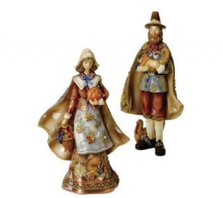 Pilgrim Figurines 2 Piece Set by Roman   Cloisonne Collection —