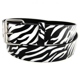 White GENUINE LEATHER ZEBRA PRINT SNAP ON BELT WITH BUCKLE Small (30 33) Clothing