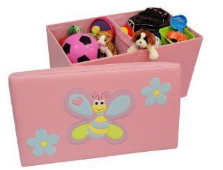 RiverRidge Kids Storage Ottoman with Bee and Flowers Design Pink   Storage Chests