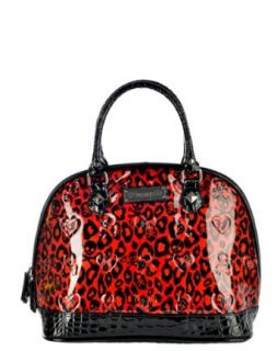 Red Leopard Skull Patent Embossed Studded Tote Bag Purse Vegan Clothing