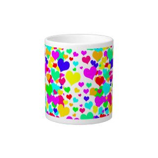 Bright Neon Rainbow Girly Cute Love Hearts Pattern Extra Large Mug