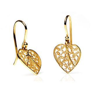 yellow gold filigree heart earrings by arabel lebrusan