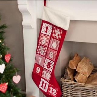 red & white advent calendar stocking by the contemporary home