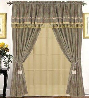 Baxia Chenille Patchwork Curtain Set Coffee   Window Treatment Curtains