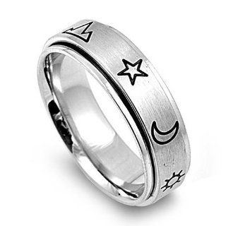 Men's Moon Star Spinner Ring Unique Stainless Steel Comfort Fit Band New USA 8mm Size 12 Jewelry