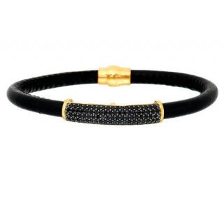 Veronese 18K Clad 0.50 ct tw Black Spinel Station Leather Bracelet —