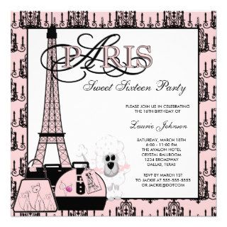 Pink Black Paris Chandelier Sweet Sixteen Party Personalized Invites