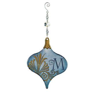 Grasslands Road 8 Inch Glass Monogram Lantern Shape Initial Ornament with Crystal Swirled Hanger, Letter M   Decorative Hanging Ornaments