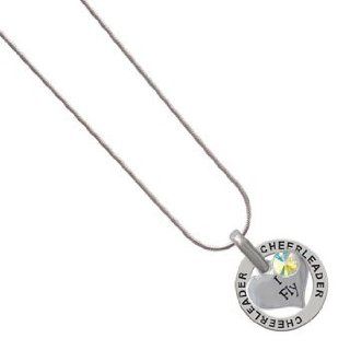 Silver Heart "I Fly" Charm on Cheerleader Snake Chain Necklace AB Crystal Jewelry