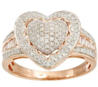 AffinityDiamond 1/2 ct tw Pave Heart Halo & Baguette Ring, 14K Gold —