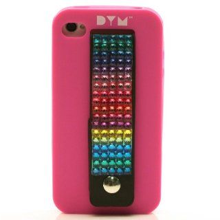 2 in 1 Rainbow Crystals Bracelet Strap iPhone 4 4S Silicone Case Cover Pink Cell Phones & Accessories