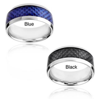 Stainless Steel Men's Blue or Black Carbon Fiber Inlay Band West Coast Jewelry Men's Rings