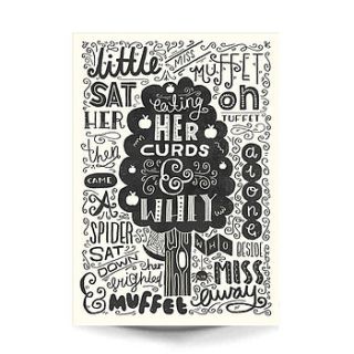 'little miss muffet' typography print by the happy pencil