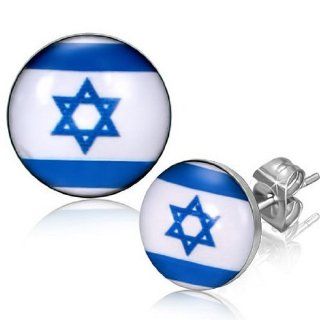 Stainless Steel Silver Tone Star of David Jewish Israeli Flag of Israel Stud Earrings My Daily Styles Jewelry