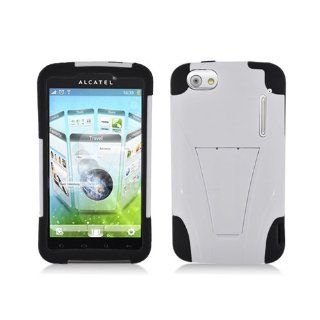 Black White Hard Soft Gel Dual Layer Stand Cover Case for Alcatel One Touch 960C Cell Phones & Accessories