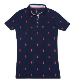 Tommy Hilfiger Women Embroidered Critter Polo T shirt (L, Navy/coral)