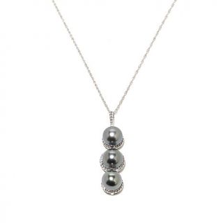 Tara Pearls 9 10mm Cultured Tahitian Pearl and 1.5ct White Topaz Sterling Silve