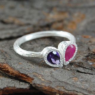 ruby amethyst silver teardrop stacking ring by embers semi precious and gemstone designs