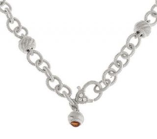 Judith Ripka Sterling Textured Necklace with Citrine Charm 