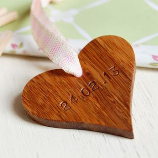 personalised new baby wooden heart keepsake by clara and macy