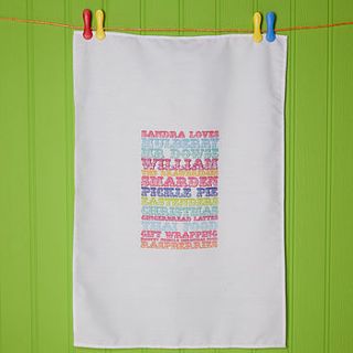 personalised tea towel by pickle pie gifts