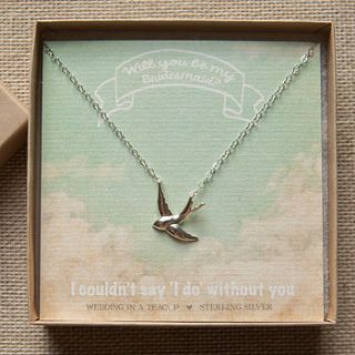 ‘will you be my bridesmaid?’ swallow necklace by wedding in a teacup