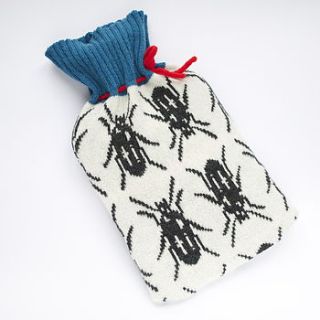 beetle knitted hot water bottle cover by nervous stitch