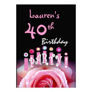 40th Birthday Party Pink Rose and Candles W1167 Invites