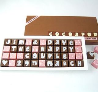 same sex personalised wedding chocolate by chocolate by cocoapod chocolate