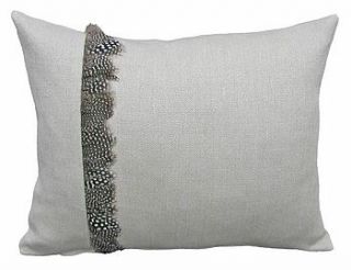 linen and guinea fowl feather cushion by jane hornsby