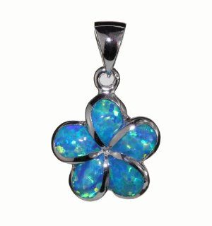 Aqua Opal Plumeria Flower 12mm Sterling Silver Pendant, Silver Hawaiian Jewelry Jewelry