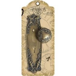 Seven inch Ornate Metal Door plate and Knob Set with Attachment Brads Other Embellishments