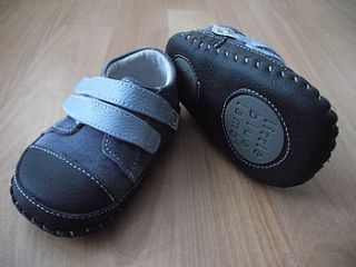 baby boy's grey and blue leather shoes by my little boots