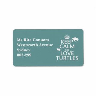 Keep Calm and Love Turtles (any background color) Personalized Address Labels
