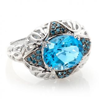 Victoria Wieck 3.65ct Swiss Blue Topaz and Blue Diamond Sterling Silver Ring