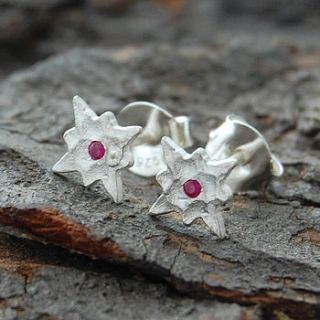 silver and red sapphire star stud earrings by embers semi precious and gemstone designs