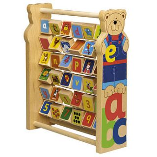 wooden teddy alphabet and number frame by toys of essence