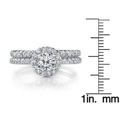 18k White Gold 1ct TDW Diamond Halo Bridal Ring Set (H I, SI1 SI3) Bridal Sets