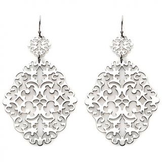 Stately Steel Lace Inspired Cutout Drop Earrings